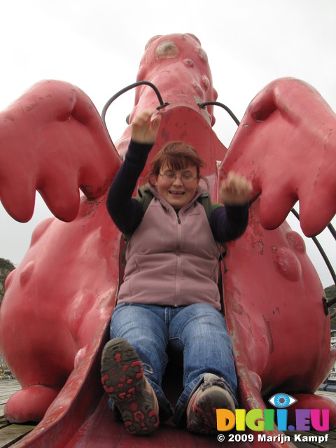 SX09924 Jenni on Dragon slide on Mumbles pier